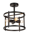 Black Semi Flush Mount Ceiling Light With Dope Modern Farmhouse Drum Cage Design, metal frame, 11.8-inch diameter, no bulbs
