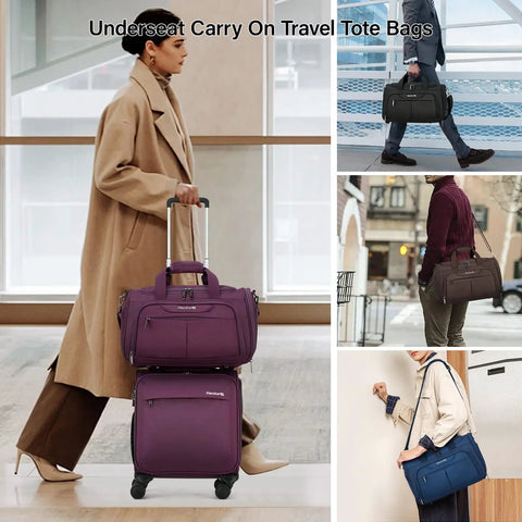 People using Underseat Carry On Luggage Bag For Travel Soft Lightweight Foldable Duffle Personal Item Fits Under Airline Seat