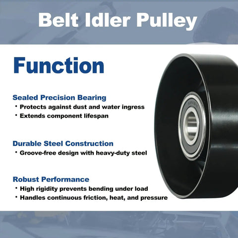 Drive Belt Tensioner Idler Pulley Replacement For Chevy GMC Ford Toyota Dodge Mercury Cadillac Pontiac Buick And More Ready To Roll OEM Grade 1:1 Fit With Part Numbers 88909582 38001 12580773 1L2Z8678AD 6L2Z6C348A, black steel pulley with sealed bearing