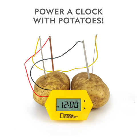 Battery Making Science Kit For Kids DIY Potato Clock And Coin Powered Flashlight Hand On STEM Projects Learn Electricity With Easy Experiments At Home Hands On Learning For Curious Kids potato clock kit with two potatoes and digital display