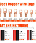 Image showing 60 copper wire lugs and heat shrink tubing from the Beefed Up Battery Cable Crimping Tool Kit for heavy duty automotive wiring.
