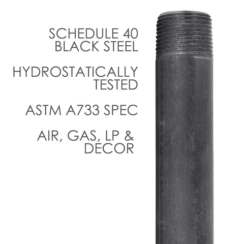 Three Quarter Inch By Ten Inch Black Steel Pipe Four Pack For Diy Rustic Industrial Furniture Projects Pre Cut And Ready To Roll Fits Standard Three Quarter Inch Threaded Black Malleable Iron Fittings featuring schedule 40 specs.