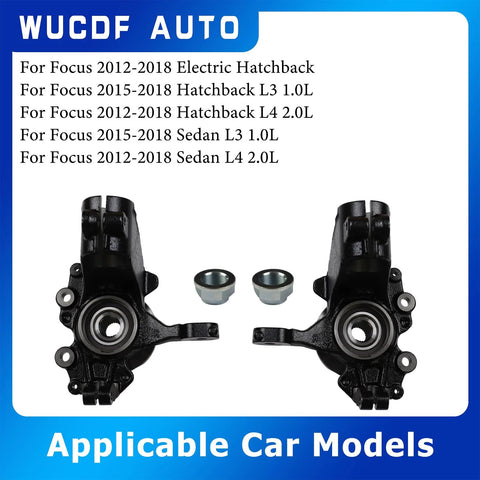 Front view of Front Left Steering Knuckle Wheel Bearing Hub Assembly For Ford Focus 2012 2018 2.0L L4 Electric Hatchback Sedan Direct Fit Bolt On OE Substitute For Smooth Steering And Ride