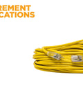 Coiled 12-Gauge Extra Heavy Duty 100 Ft Outdoor Extension Cord With Cord Clip Yellow 3 Prong SJTW Water Resistant Vinyl Jacket