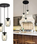 Three Light Mason Jar Pendant Lights For Kitchen Island Farmhouse Chandelier Ceiling Mount Black Rustic Hanging