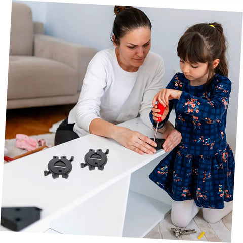 Solid 2 Pack Clamping Mending Plate Brackets For Tabletop Repair And Wood Panel Connector Heavy Duty, two black brackets on table.