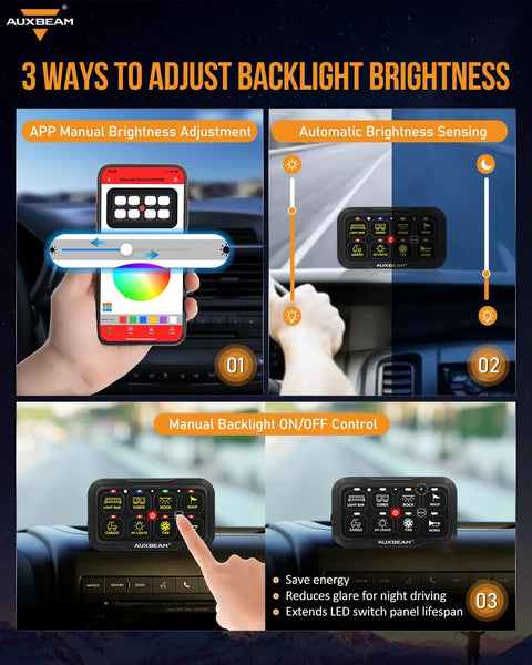 Eight Gang Bluetooth RGB Switch Panel With App Control For Trucks SUVs ATVs UTVs RVs Waterproof 12V To 24V display options