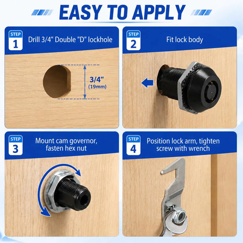Installation steps for 2 Pack Black Toolbox Locks With Keys Tubular Cam Locks Keyed Alike for RV and tool boxes.