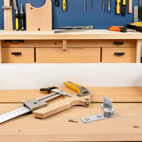 Workshop with Heavy Duty 90 Degree Torque Hinge Set For Cabinets And Doors SOLUSTRE Stainless Steel With Precision Damping