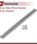 12 Pack 14G Bicycle Spokes 265mm 304 Stainless Steel Silver Tone With Copper Nipples, durable lightweight wheel builds