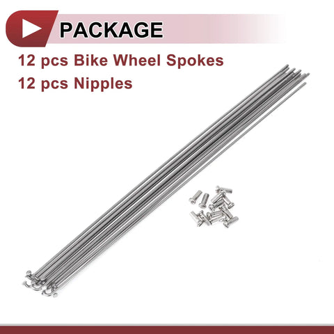 12 Pack 14G Bicycle Spokes 265mm 304 Stainless Steel Silver Tone With Copper Nipples, durable lightweight wheel builds