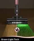 Cordless Vacuum Cleaner 8 In 1 With Beastly 45KPa Suction on wood floor with Green Light Tech showing dust contrast