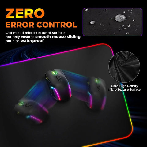 RGB Gaming Mouse Pad With 15W Wireless Charging Hella Large Non Slip Desk Pad For Gaming 10 Light Modes Premium Smooth Surface Oversized Mouse Mat For PC Office And Home Setup 31.5 By 11.8 Inches with smooth, waterproof surface and high-density micro texture.