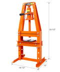 Garage Beast Six Ton Hydraulic Press With Adjustable Plates And Reliable Safety Valve Orange Benchtop Power Tool For Auto Mechanics And Hardcore Metal Project Work with detailed dimensions.
