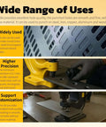 Infographic showing the Beefy, Heavy Duty Slotted Die for CH-70 Hydraulic Punch Press, highlighting its versatility and precision in punching steel.