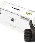 Industrial Black Nitrile Gloves Heavy Duty 5 Mil Disposable Latex Free Powder Free Full Palm Textured with box and gloved hand