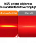 Comparison of Heavy Duty Forklift Red Zone Laser Safety Projector brightness against standard lights, showcasing high-intensity output.