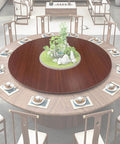 Smooth Spinning Wooden Lazy Susan Serving Tray Featuring Silent Bearing Technology Designed To Upgrade Your Meal Sharing Game And Host Stress Free Family Dining Gatherings Effortlessly on a stylish round dining table.