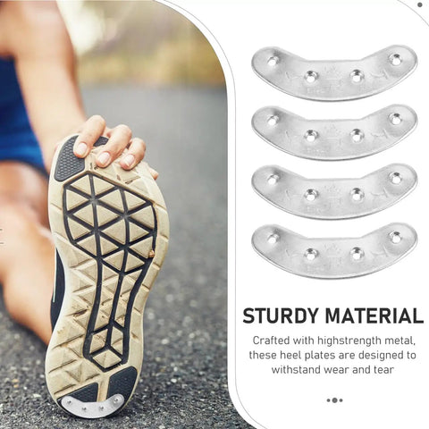 Runner showing shoe sole with Three Pairs Metal Heel Plates For Shoes And Boots Iron Sole Protectors Anti Wear Pads Heel Taps Tips