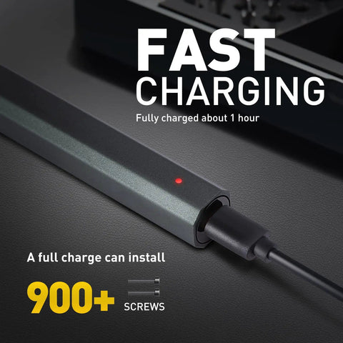 Electric Cordless Screwdriver 66 In 1 Kit With Dual Speed Torque, Type-C fast charge feature shown in charging position.