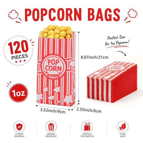 Popcorn Bags 120 Pack 1oz Servings Bulk For Popcorn Machines Movie Nights And Home Theater Snacks Made From Food Grade Paper Easy Open Durable Bags
