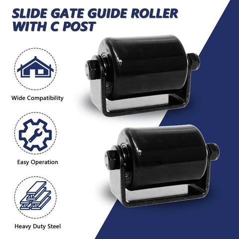 Image of 2 Pack Gate Guide Roller With C Post Welded Bracket For Heavy Duty Sliding Gates Sealed Ball Bearing Side Roller Assembly Hard Nylon Gate Guider For 3 Inch Posts Durable Bracket With Pre Drilled Holes on blue background