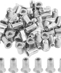 Image of Heavy Duty 304 Stainless Steel Rivet Nuts Set 8-32 Threaded Inserts, flat rivet nuts, 50 pieces, for auto, marine, and DIY projects.