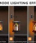 Outdoor Flickering Flame Solar Lanterns 2 Pack No Fuss Waterproof Wall Sconce Lights With 3 Lighting Modes For Patio