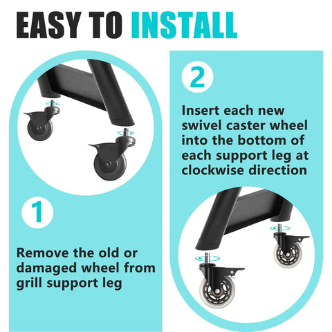 Installation guide for 3 Inch Swivel Caster Wheel With Brake Replacement For Pellet Grills HDW302 with instructions for easy setup.