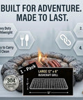 Portable Bushcraft Stainless Steel 304 BBQ Grill Grate With Burlap Hemp Drawstring Bag Large 6x12 Inch Outdoor Camp Cooking Gear