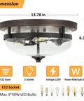 Three Light Flush Mount Ceiling Light Dope Industrial Farmhouse Fixture With Seeded Glass Shade In Bronze Finish 15 Inch