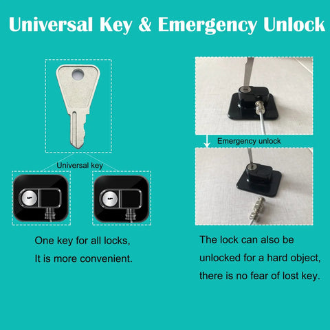 2 Pack Fridge Lock With Keys For Kids And Pets - Adhesive Refrigerator Lock Set showcasing universal key and emergency unlock feature