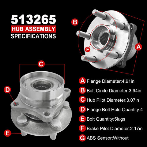 Pair Front Wheel Bearing Hub Assembly For Prius 1.5L 2004 2009 5 Lug Pattern Direct Fit Drop In Wheel Hub Bearing Module diagram