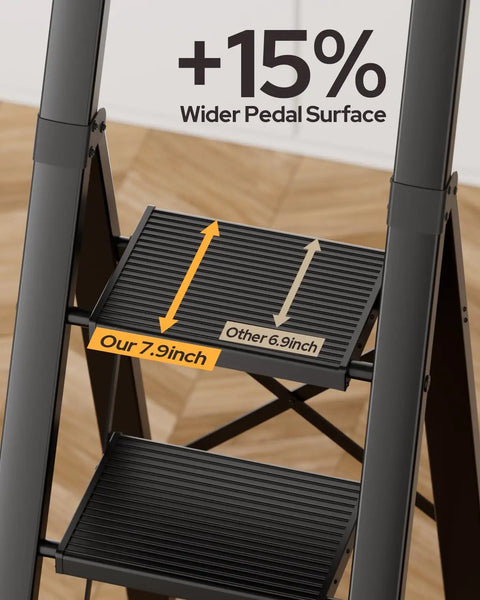 Six Step Foldable Aluminum Ladder Stool, Easy Fold And Store, Black Home Step Ladder With Shelf, Sturdy Yet Lightweight, Your Go To Kitchen And Home Helper For Bedroom Library Classroom, 7.9-inch pedal