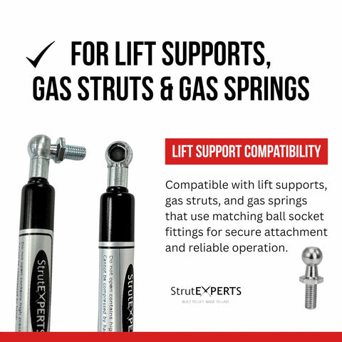 M6 Ball Stud 10mm 3 Eighths Inch Gas Spring End Fitting For Lift Supports One Half Inch Thread Length Zinc Plated Steel Ball Joint Replacement