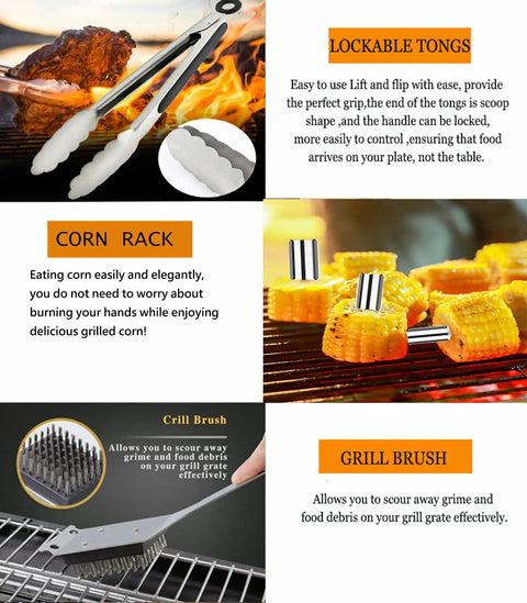 20 Piece Grilling Accessories Set For Outdoor Barbecue With Apron And Carry Bag Includes Lockable Tongs, Corn Racks, Grill Brush
