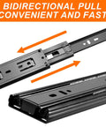 Image of 20 Inch Full Extension Drawer Slides With Ball Bearing, Black Side Mount Rails, heavy duty 100 lb capacity, close-up view.