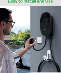 Man installing Fast Level 2 EV Charger 40 Amp 240V With NEMA 14-50 Plug, 23 Foot Premium Cable, UL Listed, NEMA 4 Enclosure