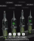 Assorted 50 Pack Tattoo Cartridge Needles Number 12 Mix 3RS 5RS 7RS 9RS 11RS Standard Round Shader Cartridges For Tattoo Gun Machine Pen Dope Quality For Pros Seeking Precise Inking, Smooth Contours And Pro Grade Results. Four tattoo cartridge needle sizes in clear plastic housings