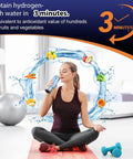 Woman meditating with Hydrogen Water Bottle Generator On The Go Portable Rechargeable Ionizer With SPE PEM Technology in living room.