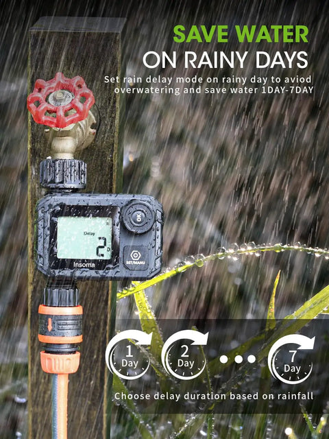 Programmable Sprinkler Timer For Garden And Lawn, No-Fuss Two Button Setup, Rain Delay, Manual And Automatic Watering Modes