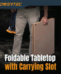 Person carrying Foldable 24 X 48 Inch Workbench Tabletop With Carrying Bag Portable Woodworking Work Surface With Pre Drilled Dog Holes