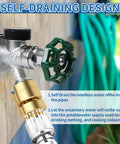 Lead Free Brass Self Draining Vacuum Breaker Adapter For Outdoor Faucets Three Quarter Inch GHT Female To Three Quarter Inch GHT Male Anti Siphon Backflow Preventer Hose Bib Spigot Replacement installed on outdoor faucet.