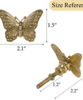 Close-up of 2 Pack Butterfly Cabinet Knobs In Gold Pewter With Delicate Wings And Lifelike Antennae showing measurements.