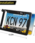 Sick Carbon Fiber License Plate Frame 2 Pack With Fasteners And Screws installation guide, showing dimensions of US plates.