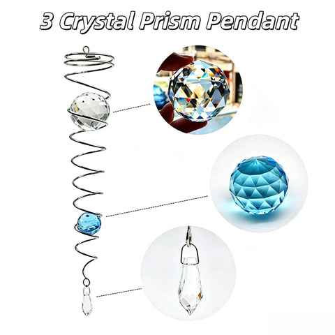 Spiral Tail Wind Spinner Gazing Ball For Indoor Outdoor Decor, 13 Inch Light Blue Crystal Glass Ball With Stainless Steel Frame, Hanging Swivel Hook, Durable Sparkle Ornament For Yard Or Patio That Pops, crystal pendant set