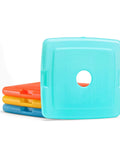 4 Pack Slim Ice Packs for Lunch Boxes and Coolers, Quick Freeze, Reusable and Durable, stacked multi colored set for easy storage.