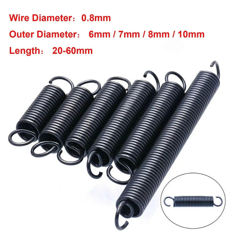 10 Pack High Grade 0.8mm Stainless Steel Tension Springs With Open Hook Extensions for heavy duty repairs and DIY crafts.