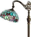 Tiffany Style Floor Lamp With Dope Stained Glass Shade In Red And Green Floral Arched Gooseneck Reading Light Bronze Base Tall 66 Inch Arc UL Certified Foot Switch