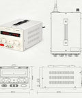 Bench Power Supply 0 To 30V 0 To 20A Variable DC Regulated Pro Grade Power Source dimensions and front panel layout